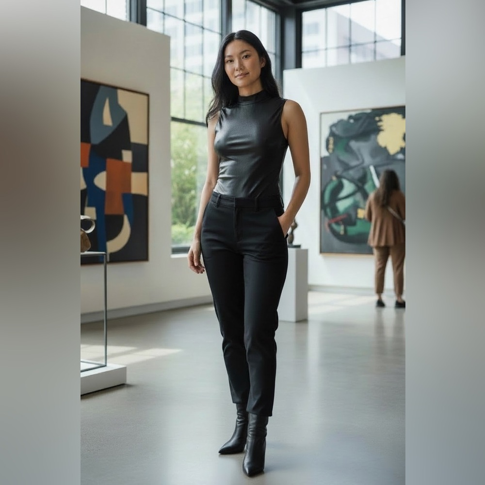 Black faux-leather bodysuit